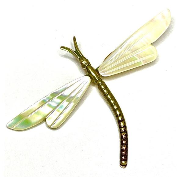 VINTAGE Brooch Western Germany Vtg German MOP Dragonfly Pin U11 - Picture 1 of 4